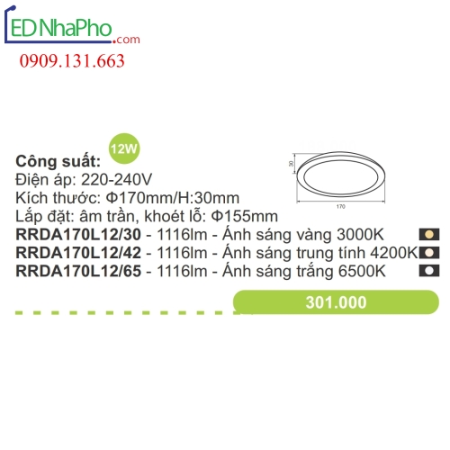 Đèn led âm trần Paragon RRDA Series