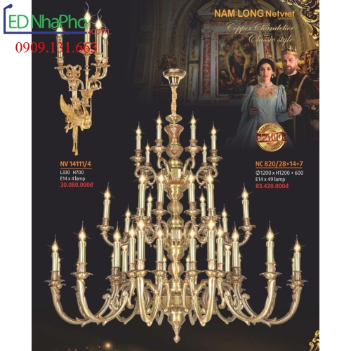 ĐÈN CHÙM CỔ ĐIỂN NC 820/24+24+12+6