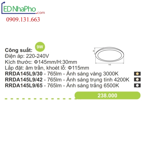 Đèn led âm trần Paragon RRDA Series