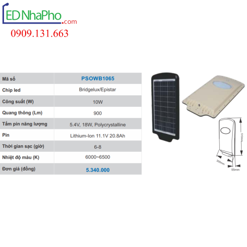Đèn đường năng lượng mặt trời Paragon 10w